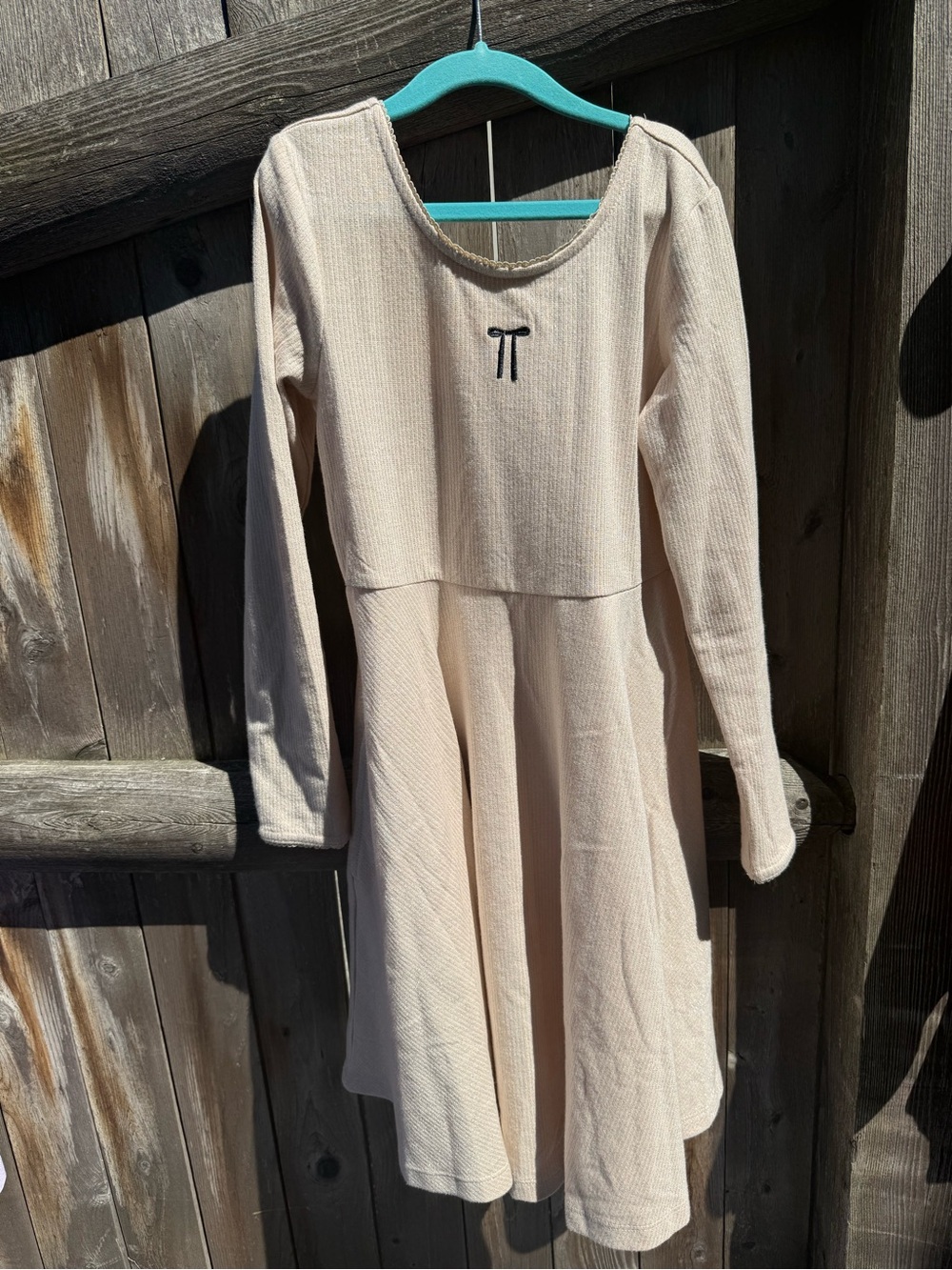 Cream Sparkle Long-Sleeve Knit Fit-and-Flare Dress